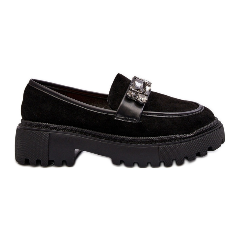 Mocasines de mujer con tira decorativa negra. negro