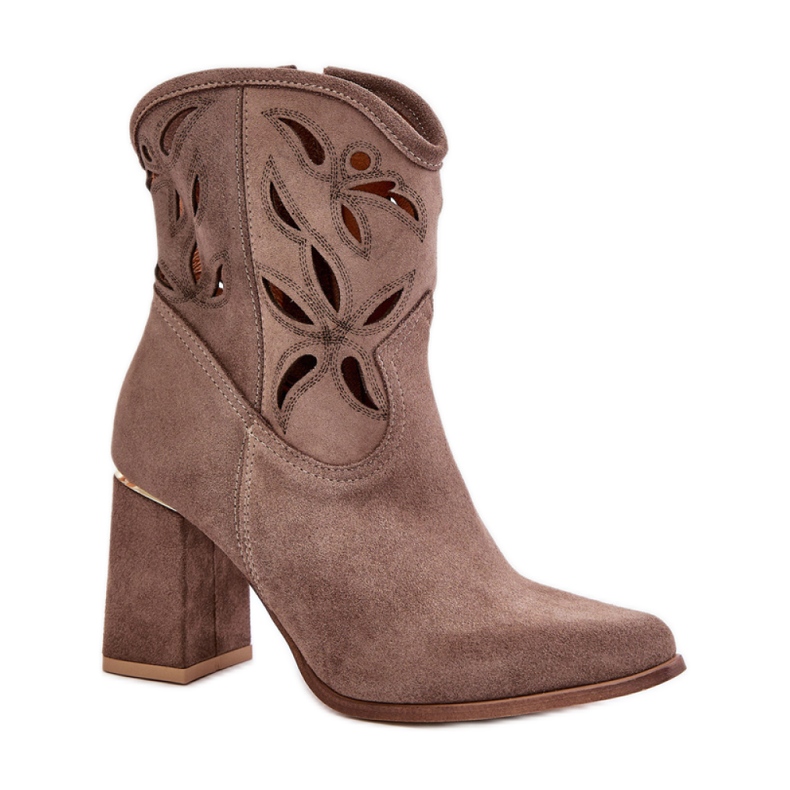 Lewski Botines de mujer de tacón beige oscuro con pala calada