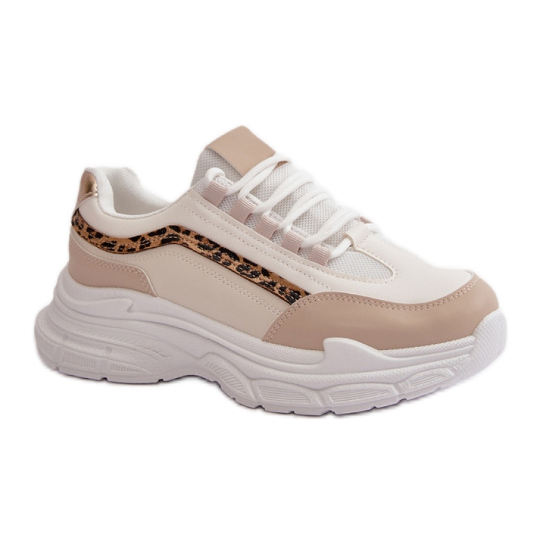 Calzado deportivo beige/leopardo con suela maciza.