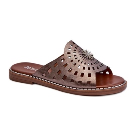 Chanclas de mujer brillantes con decoración Cobre marrón Chanclas de mujer brillantes con decoración Cobre marrón