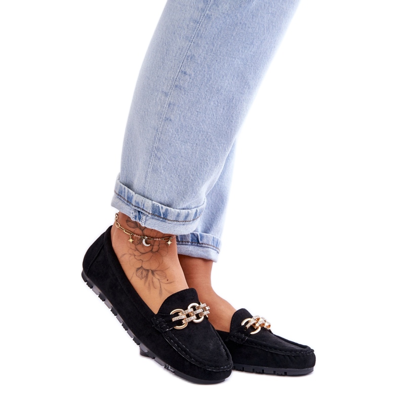Mocasines sin cordones de ante para mujer negro