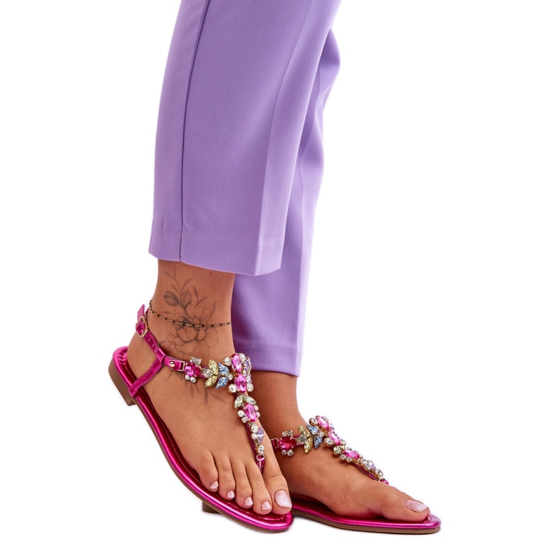 Sandalias Mujer Con Piedras Fucsia rosado
