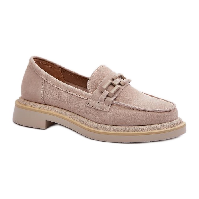 S.Barski Mocasines de mujer beige con adorno en tacón plano.