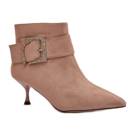 Botines de mujer de tacón con hebilla decorativa Beige