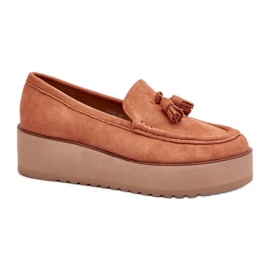 Mocasines de mujer confeccionados en ante ecológico con plataforma. naranja Mocasines de mujer confeccionados en ante ecológico con plataforma. naranja