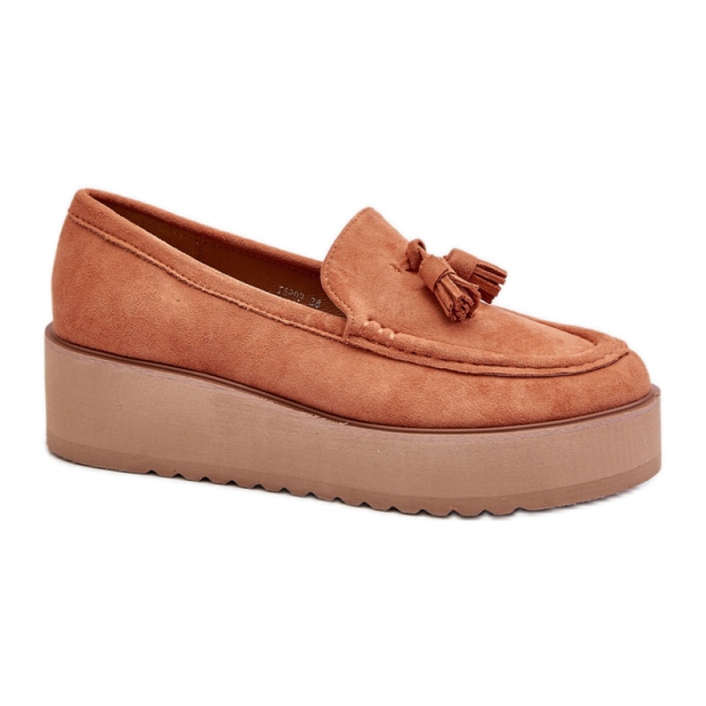 Mocasines de mujer confeccionados en ante ecológico con plataforma. naranja Mocasines de mujer confeccionados en ante ecológico con plataforma. naranja