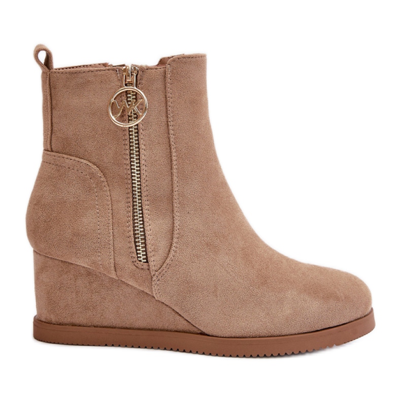 Botas cuña mujer ante beige oscuro