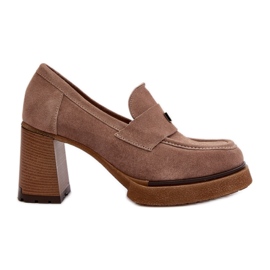 Zazoo Mocasines de ante beige oscuro con tacón alto