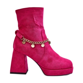 Botines De Ante Con Tacón Más Grueso, Fucsia rosa