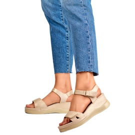 Sandalias de cuña para mujer YQ-125GO, beige