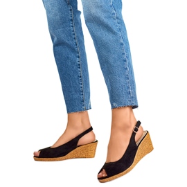 Sandalias de cuña para mujer GD-FL653B, negro