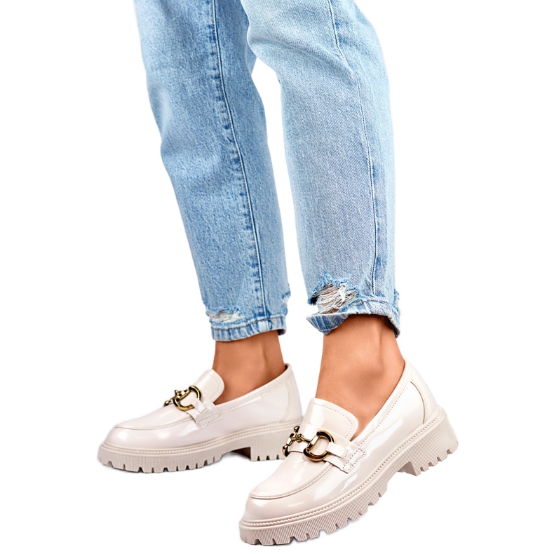 Mocasines de mujer con decoración dorada OH31-2LT/BE beige