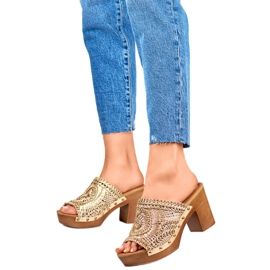 Chanclas de tacón para mujer C388GO, dorado amarillo