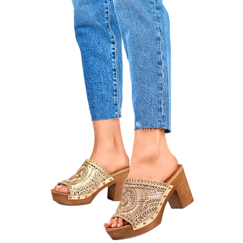 Chanclas de tacón para mujer C388GO, dorado amarillo Chanclas de tacón para mujer C388GO, dorado amarillo