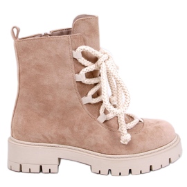 Botines con cordones Smiless Khaki y cordones gruesos beige