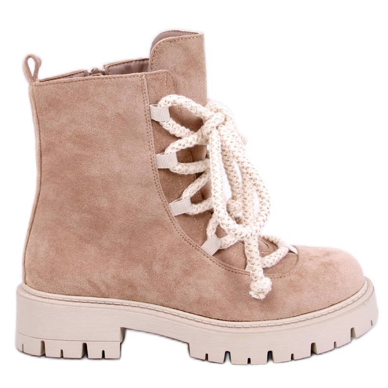 Botines con cordones Smiless Khaki y cordones gruesos beige Botines con cordones Smiless Khaki y cordones gruesos beige