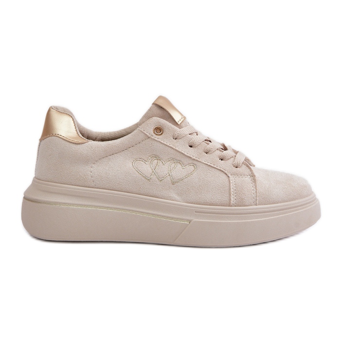 Zapatillas de deporte para mujeres en la plataforma con corazones beige
