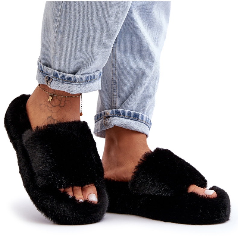 Piel de piel para mujeres zapatillas negras negro
