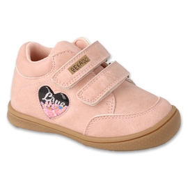Zapatos infantiles befado con velcro 169P024, aplicación de piel, rosa rosado