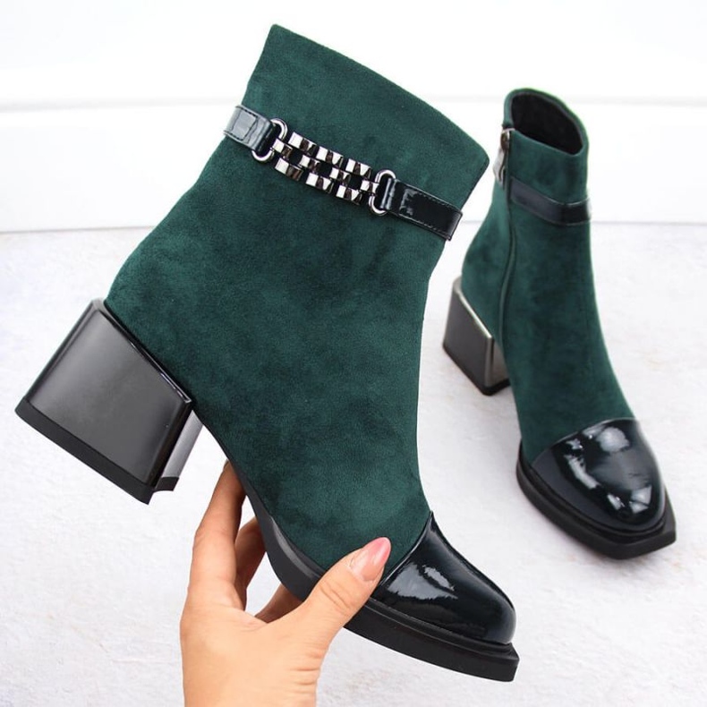 Botines D&amp;A S.Barski con tacón decorativo Colección Premium W MR880-018 OLI269B verde