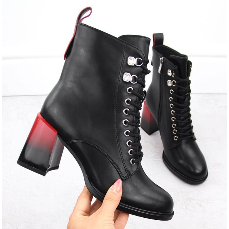 Botines D&amp;A S.Barski con tacón decorativo Colección Premium W MR880-132 OLI270 negro