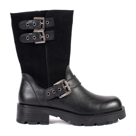 Botines de mujer de piel negra con plataforma decorada con rayas Sergio Leone negro