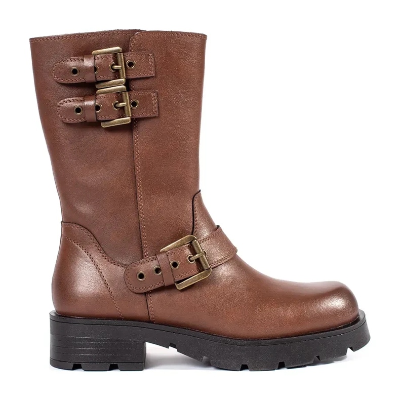 Botines de mujer de piel marrón con plataforma decorada con rayas Sergio Leone