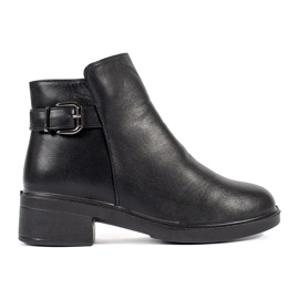 Botines de mujer negros de tacón bajo y hebilla decorativa