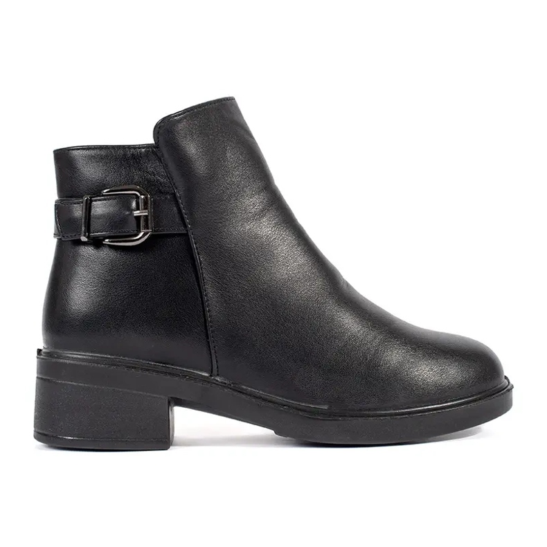 Botines de mujer negros de tacón bajo y hebilla decorativa