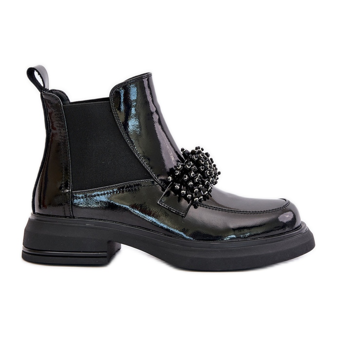 Botines de charol de piel con decoración, sin cordones con aislamiento, Negro Solimav