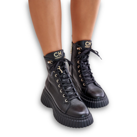 Botas De Piel Con Plataforma Con Cremallera Con Candado Decorativo CheBello 4517 Negro
