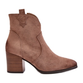 Botas Vaqueras Con Tacón Alto Aislante En Gamuza Ecológica Vinceza 58345 Beige Oscuro