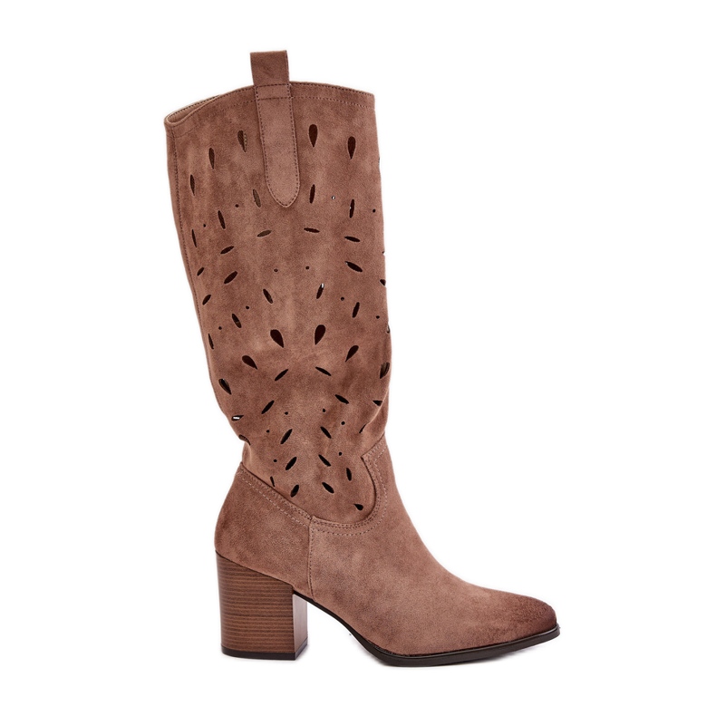 Botas Tacón Alto Ante Eco Con Estampado Calado Vinceza 58344 Beige Oscuro