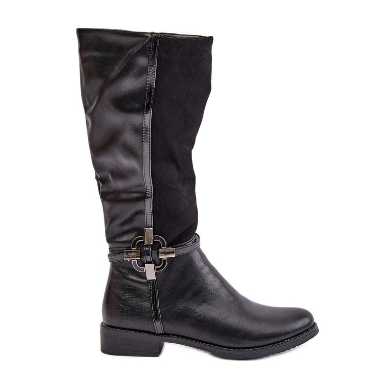 Jezzi Botas de tacón plano con aislamiento y hebilla decorativa, Leatharia negra negro Jezzi Botas de tacón plano con aislamiento y hebilla decorativa, Leatharia negra negro