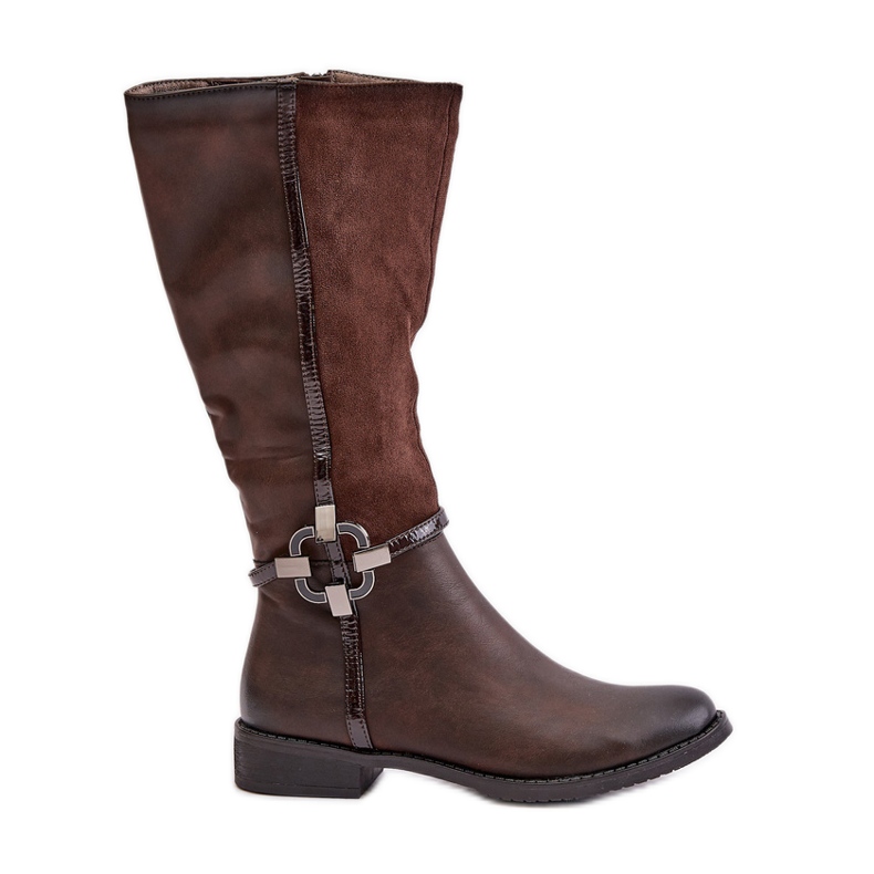 Jezzi Botas De Tacón Plano Con Aislamiento Y Hebilla Decorativa Marrón Leatharia