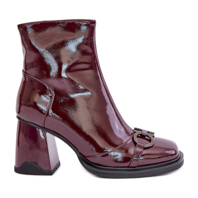 S.Barski Botas Tacón Charol, Cálidas, Con Decoración D&amp;A MR880-021 Burdeos rojo