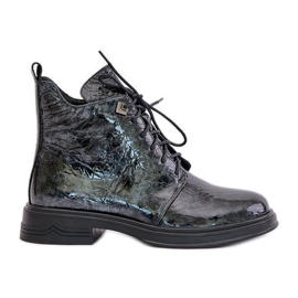 S.Barski Botas Mujer Piel Charol, Cálidas, Cremallera, D&amp;A LZ42-042, Negro y Gris