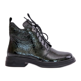 S.Barski Botas Mujer Piel Charol, Cálidas, Cremallera, D&amp;A LZ42-042, Verde Oscuro