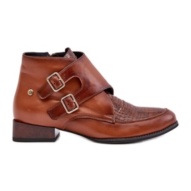 Botines Tacón Bajo Piel Con Hebillas Maciejka 06696-02 Marrón