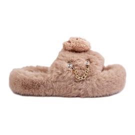 Pantuflas de mujer Innalise beige con osito y elementos decorativos Pantuflas de mujer Innalise beige con osito y elementos decorativos