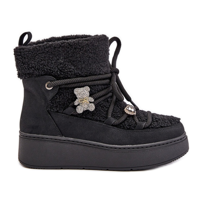 Botas de nieve de mujer Almatiza negras con pasadores y pelo negro Botas de nieve de mujer Almatiza negras con pasadores y pelo negro
