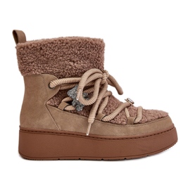 Botas de nieve mujer Almatiza de borrego con pasadores y pelo marrón beige