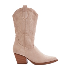 Botas Vaqueras De Mujer Con Tacón Alto Confeccionadas En Ante Ecológico Beige Claro Wendlis