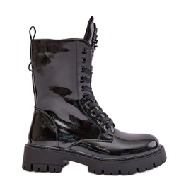 Botines Worker Aislantes De Charol Con Decoración, Negro Kelilea