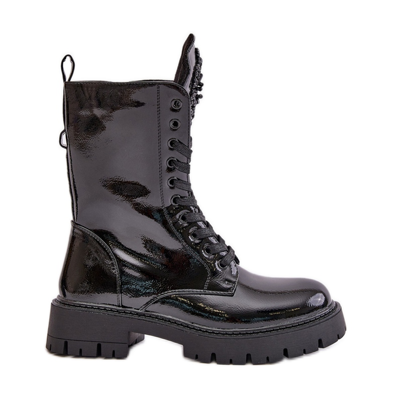 Botines Worker Aislantes De Charol Con Decoración, Negro Kelilea