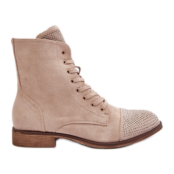 Botas Tacón Plano Decoradas, Ante Eco, Cálido, Beige Claro Ellieo