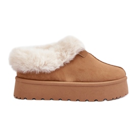 Botas de nieve con parte superior baja con piel en la plataforma Eco Suede Camel Neathoria marrón