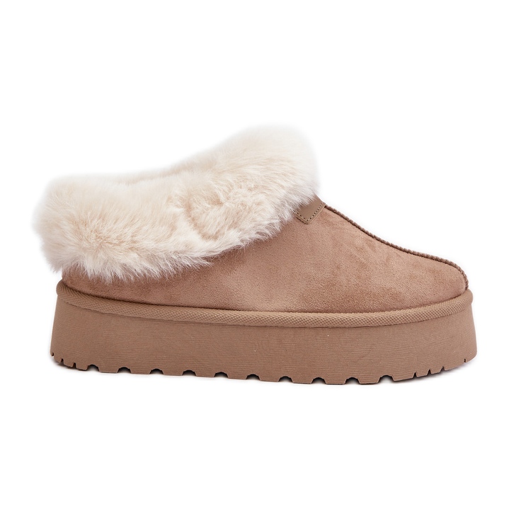 Botas de nieve con parte superior baja con piel en la plataforma Eco Suede Dark Beige Neathoria