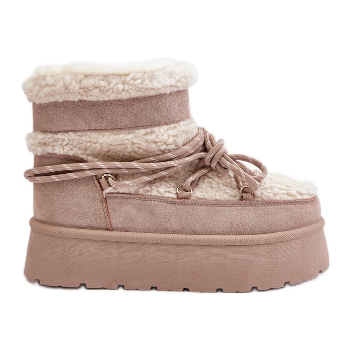 Botas De Nieve Plataforma Con Cordones Beige Claro Izathiel