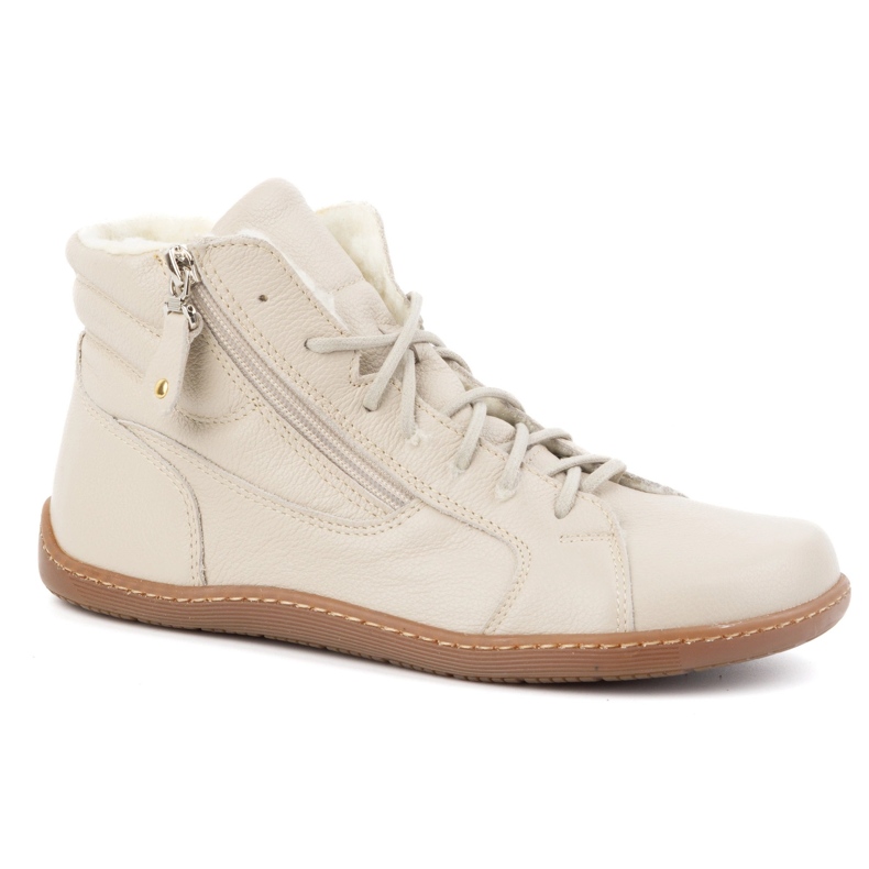 Olivier Zapatos de mujer minimalistas descalzos 1261 de piel de invierno, beige